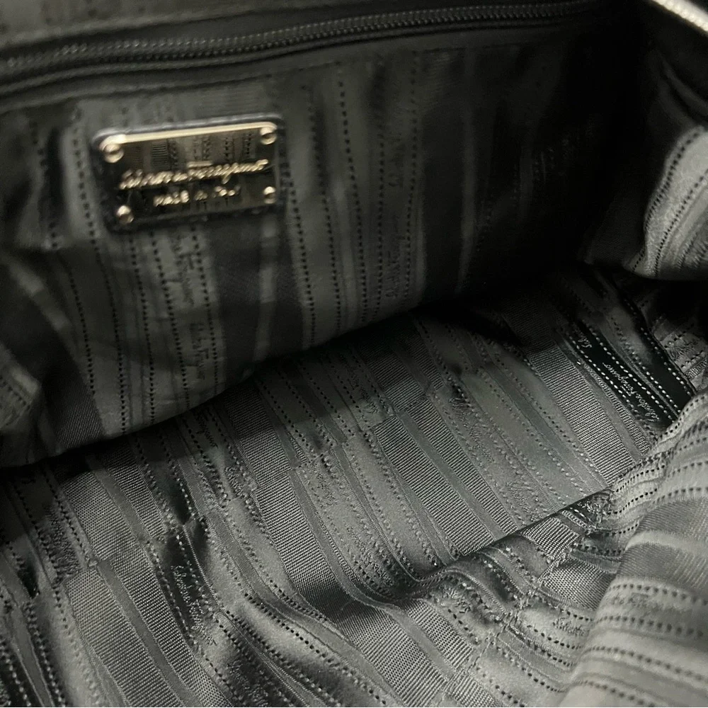 Salvatore Ferragamo Black Pebbled Leather Satchel Tote Bag Top Handle Purse